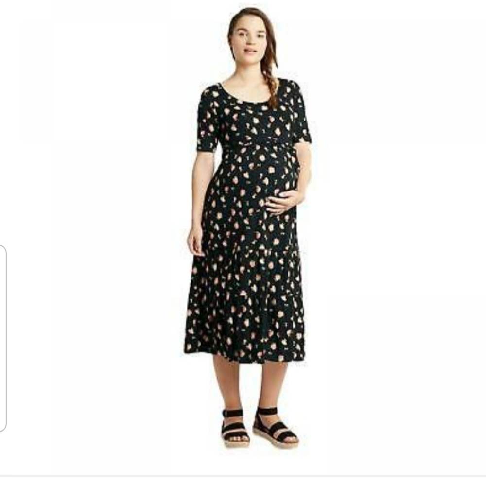 Isabel maternity floral knit tiered midi dress